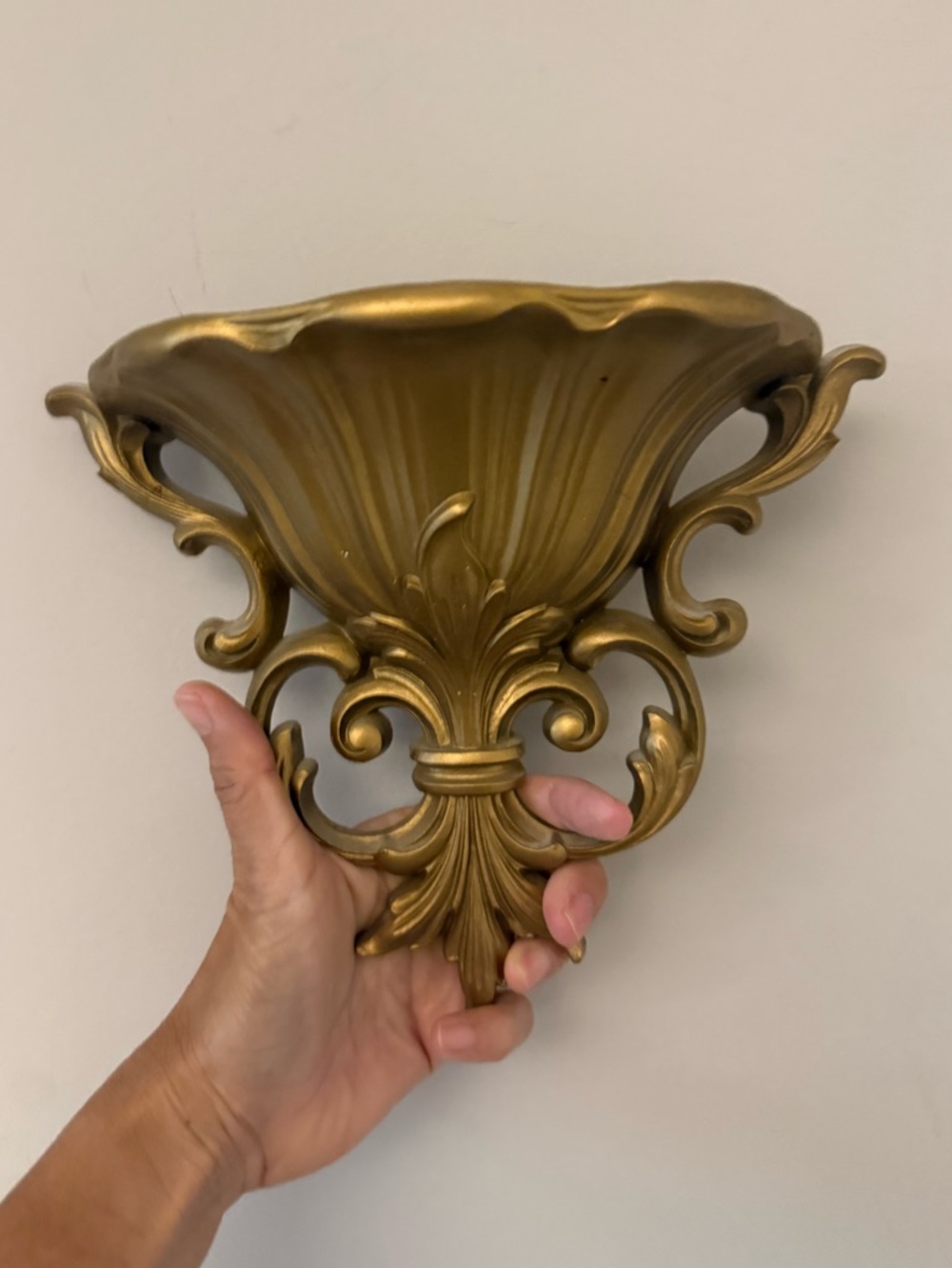 Vintage DART Ornate Gold Scroll Plastic Wall Pocket Hollywood Regency Wall Decor